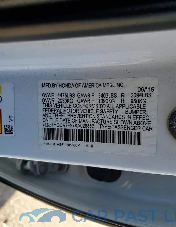 1HGCV2F97KA028862# 12