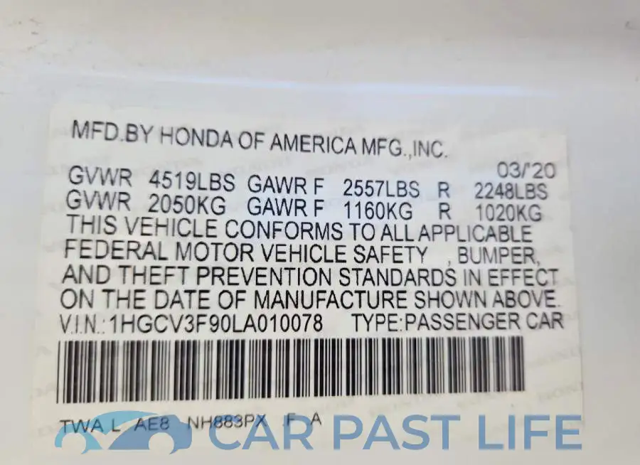 1HGCV3F90LA010078# 13