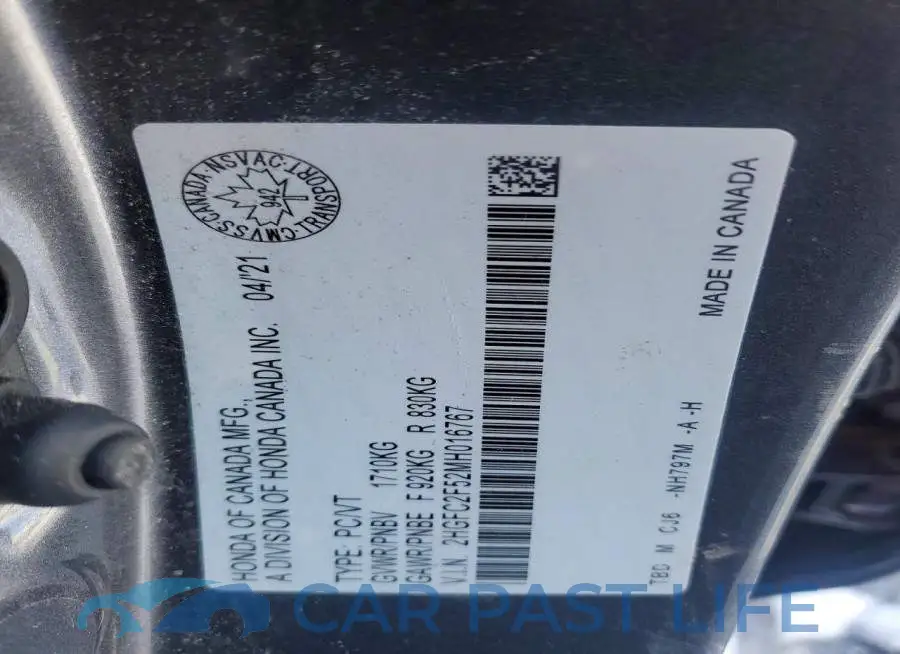 2HGFC2F52MH016767# 12