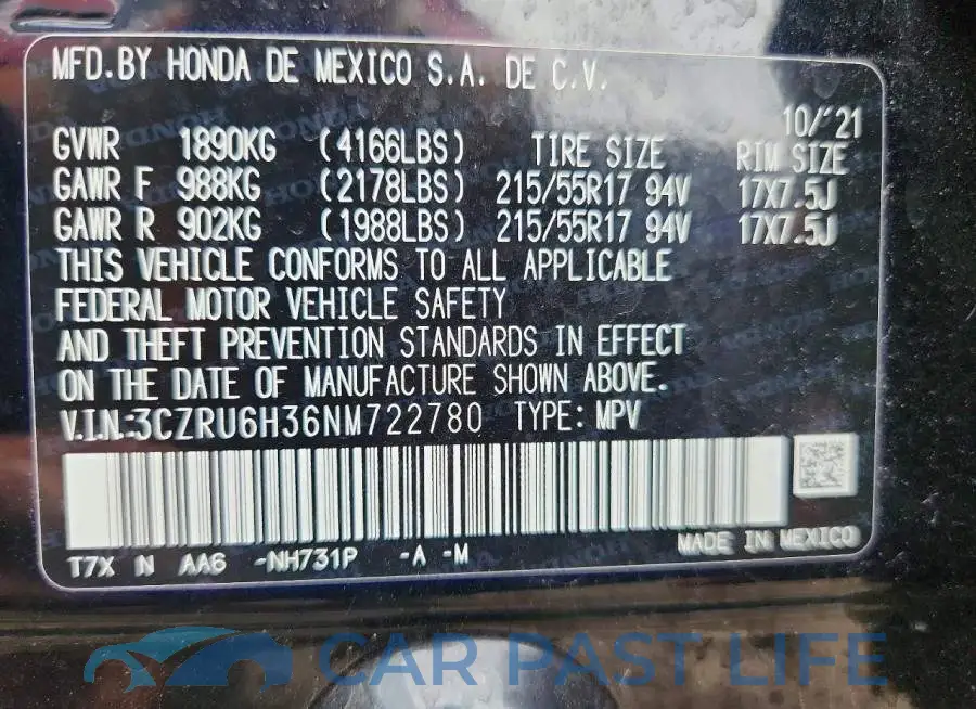 3CZRU6H36NM722780# 13