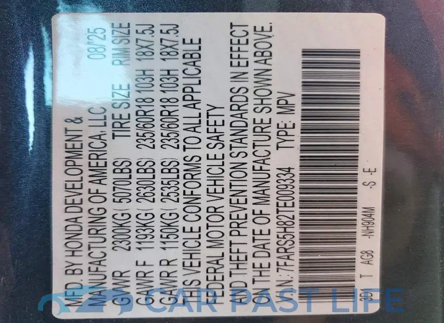 7FARS5H82TE009334# 13