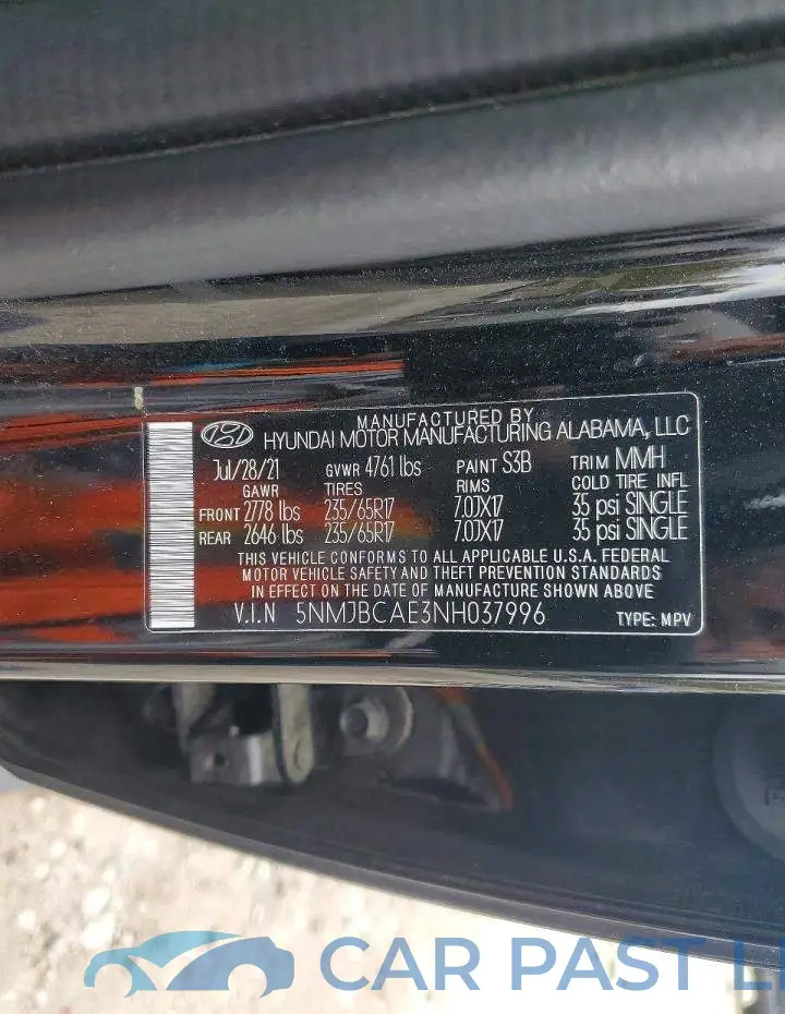 5NMJBCAE3NH037996# 13
