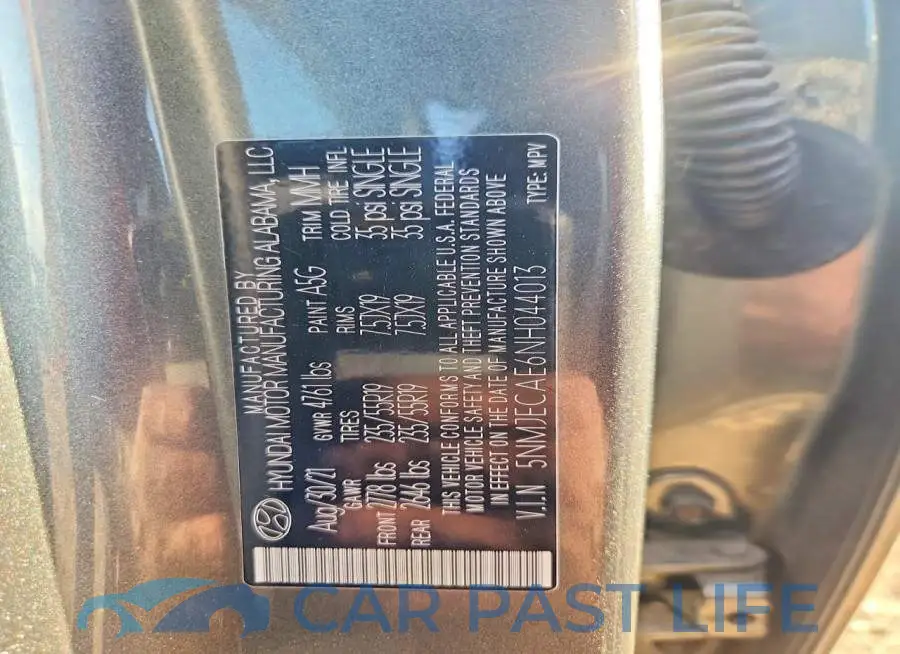 5NMJECAE6NH044013# 14