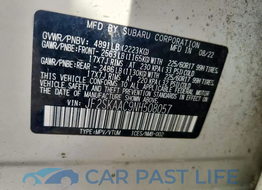 JF2SKAAC9NH508057# 12