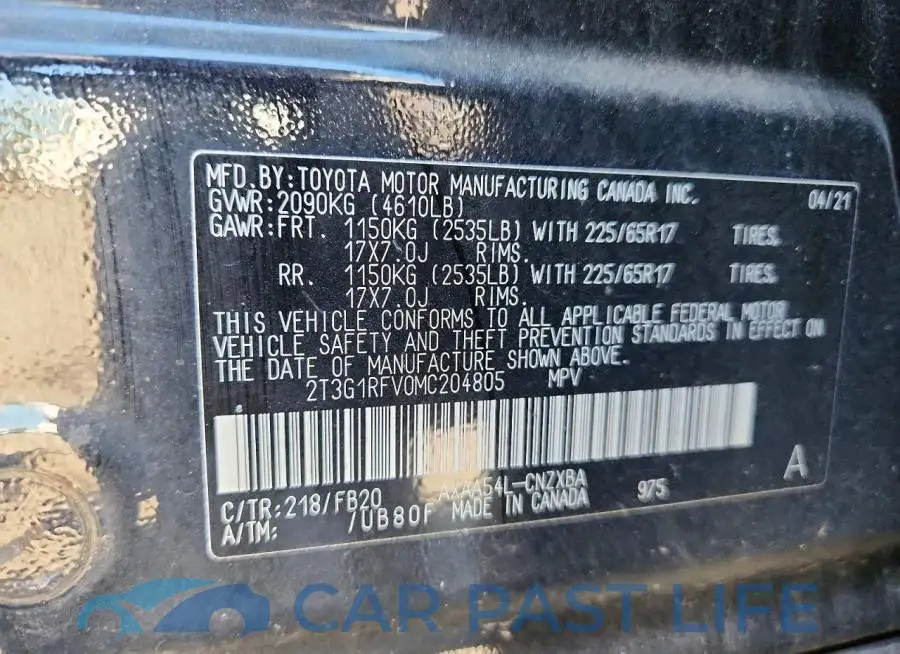 2T3G1RFV0MC204805# 12