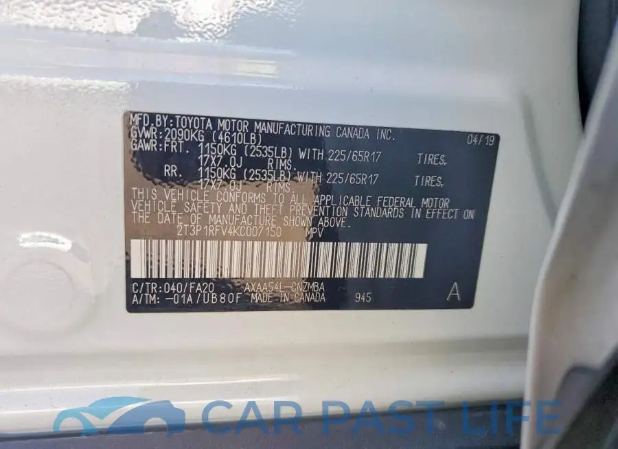 2T3P1RFV4KC007150# 12