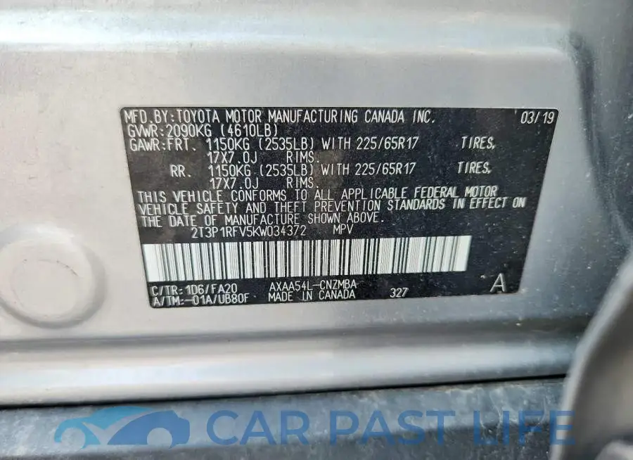 2T3P1RFV5KW034372# 12