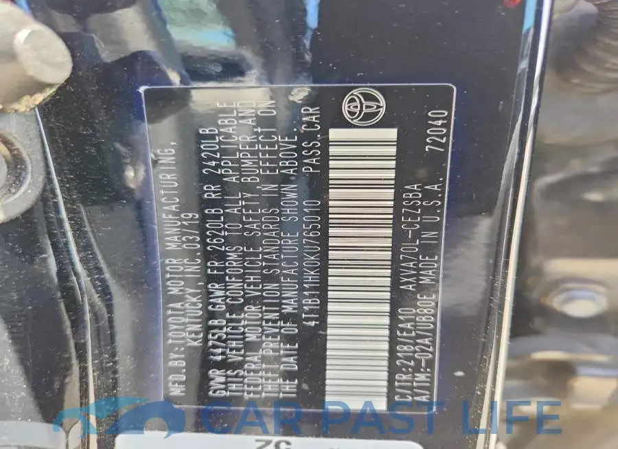 4T1B11HK0KU765010# 12