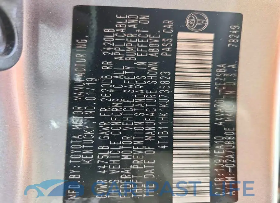 4T1B11HK1KU735823# 12