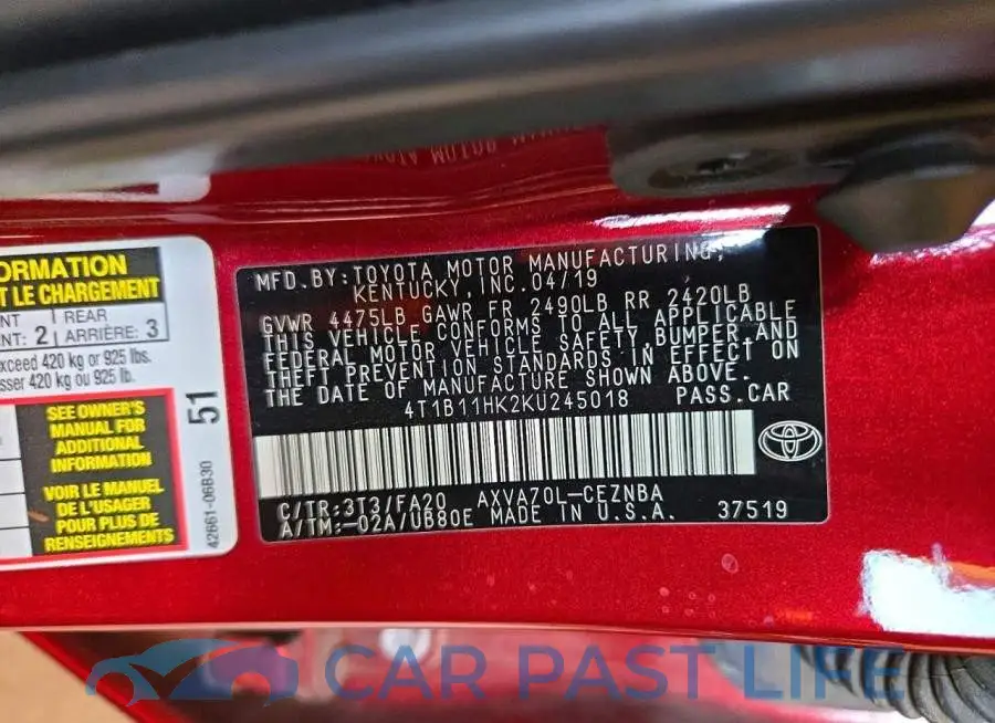 4T1B11HK2KU245018# 12