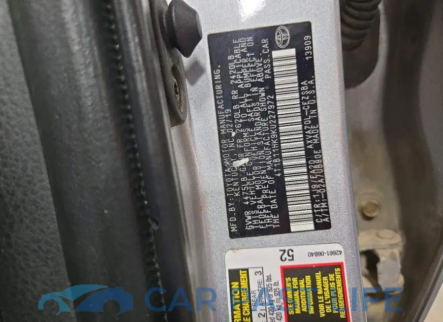 4T1B11HK9KU227972# 12