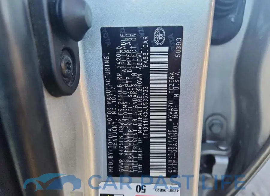 4T1B11HKXJU535733# 12