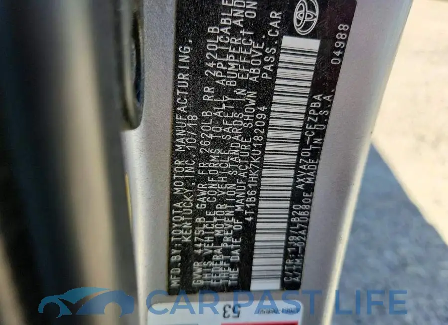 4T1B61HK7KU182094# 12