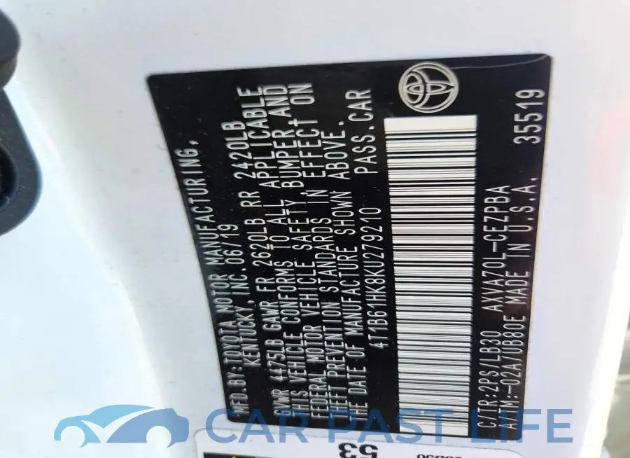 4T1B61HK8KU279210# 12