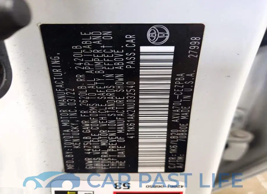 4T1K61AK2NU032540# 12