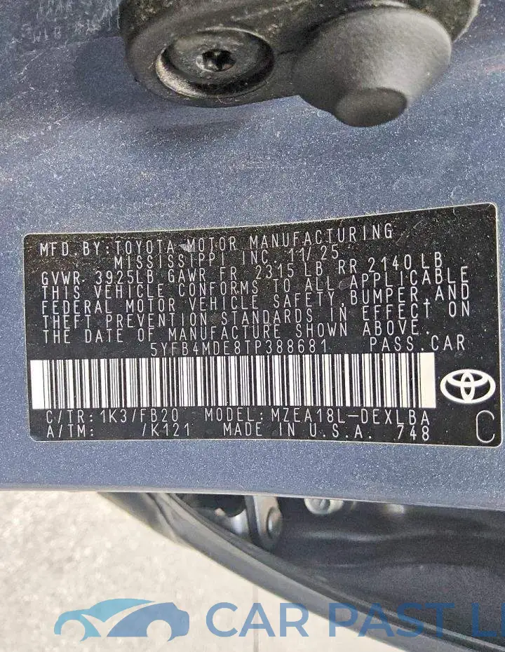 5YFB4MDE8TP388681# 12