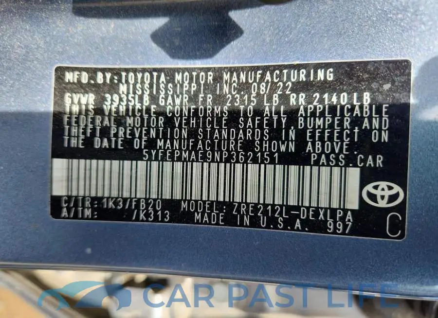 5YFEPMAE9NP362151# 12
