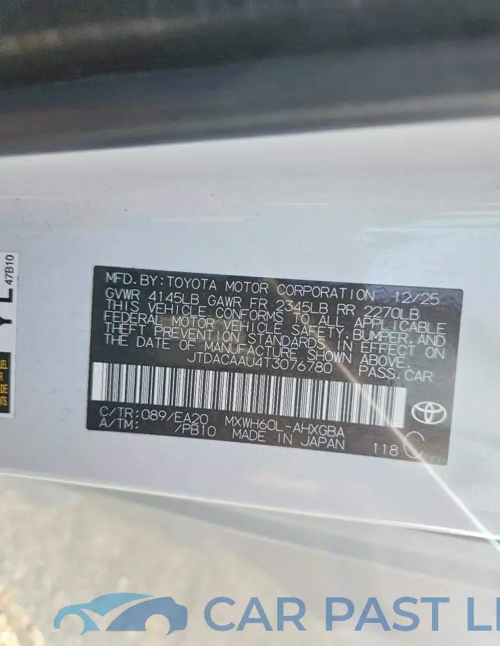 JTDACAAU4T3076780# 12