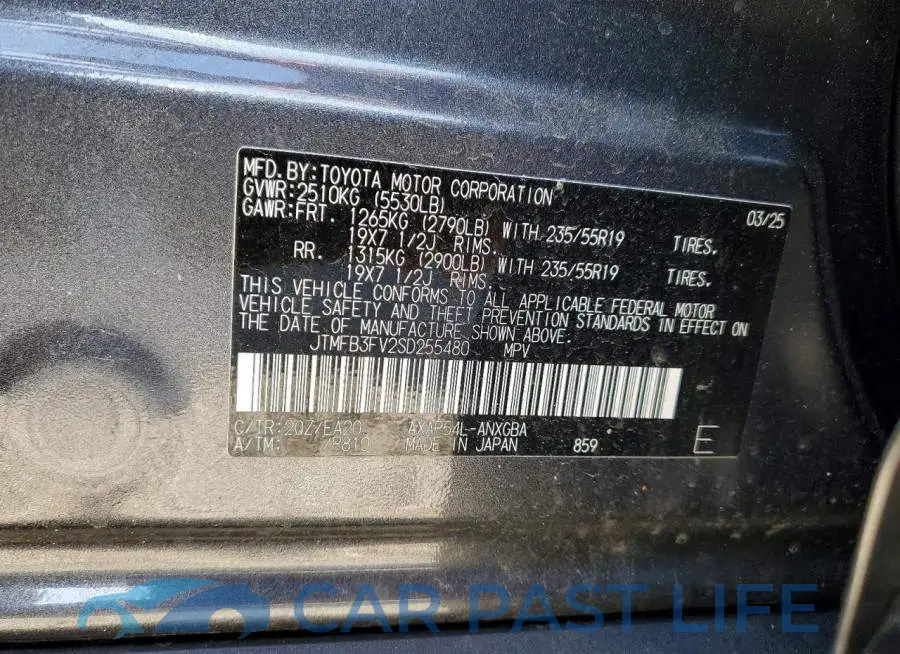 JTMFB3FV2SD255480# 13
