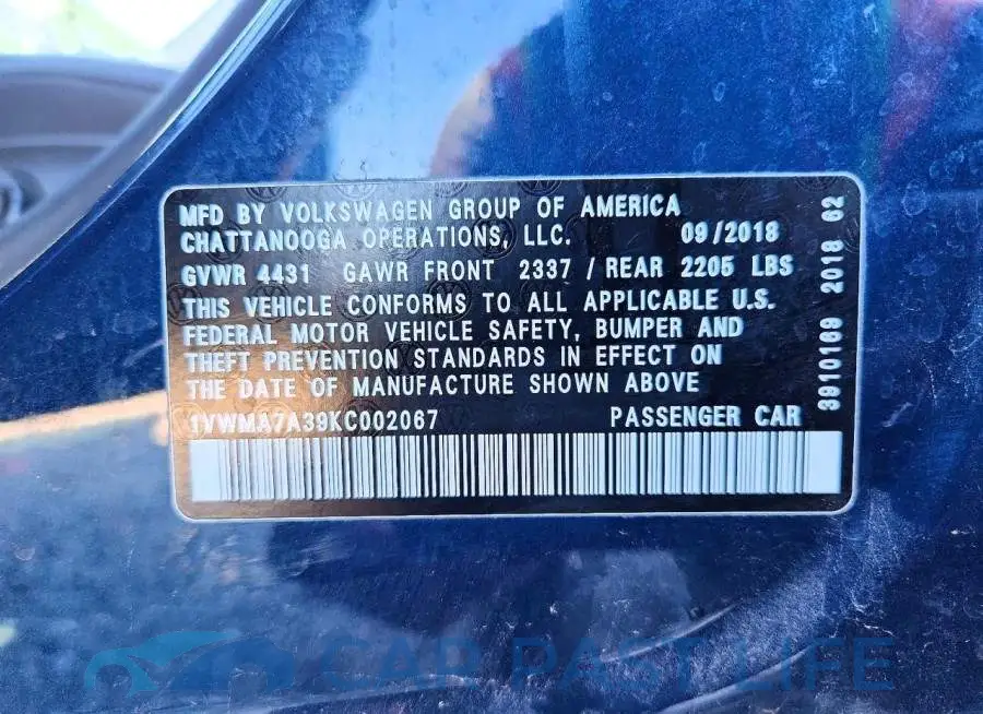 1VWMA7A39KC002067# 12