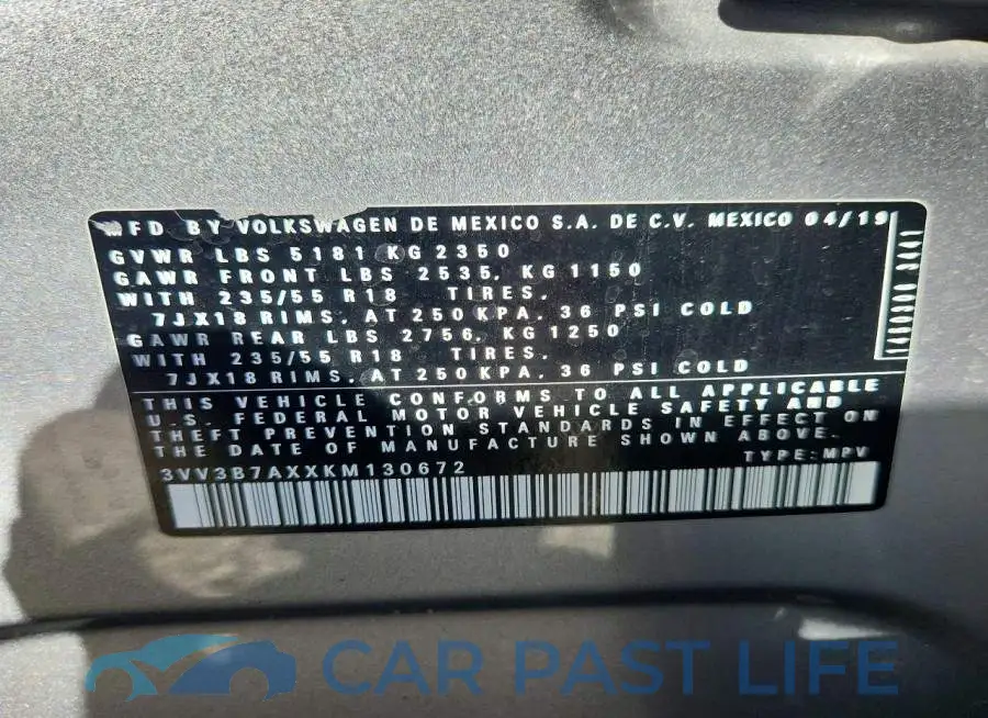 3VV3B7AXXKM130672# 13