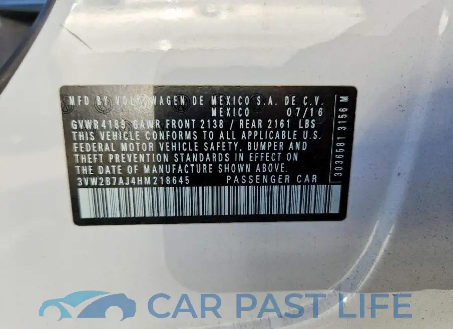 3VW2B7AJ4HM218645# 12