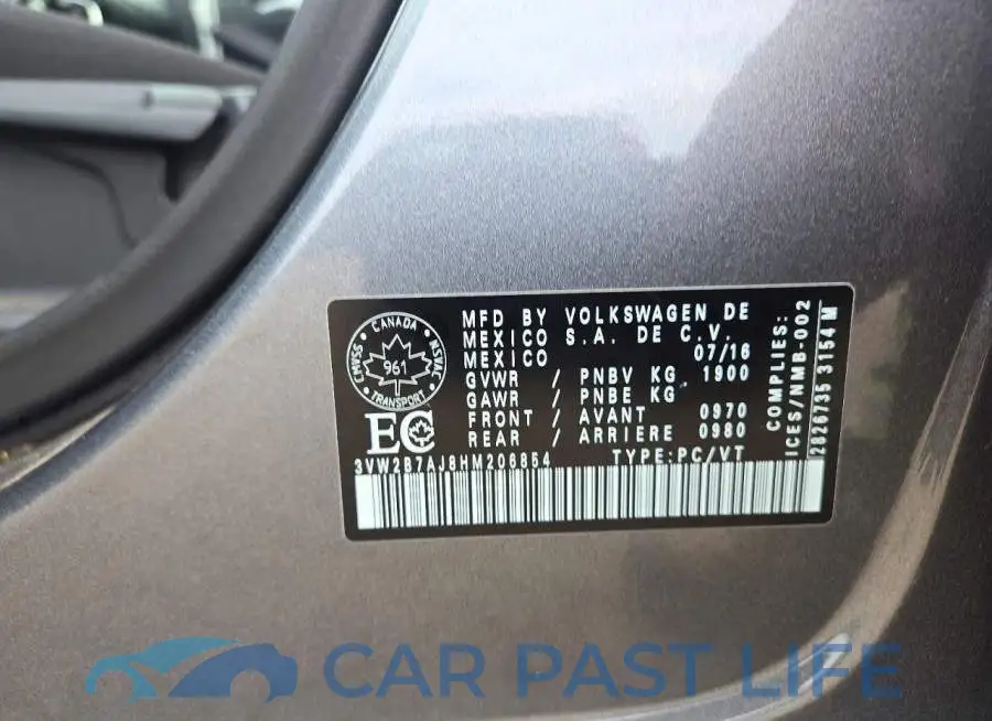 3VW2B7AJ8HM206854# 12