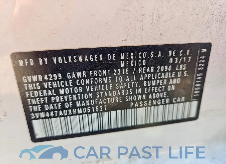 3VW447AUXHM051527# 13