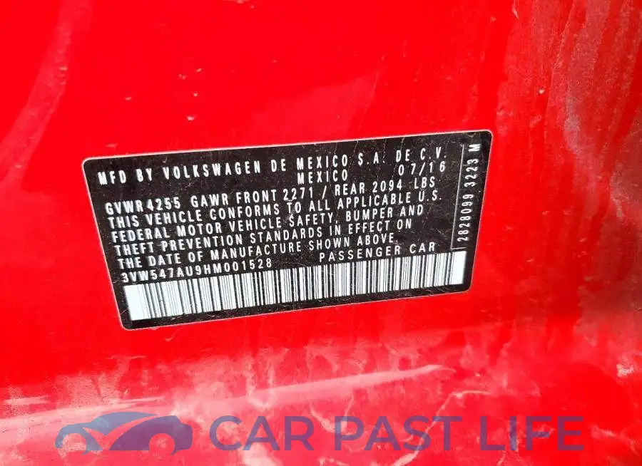 3VW547AU9HM001528# 12