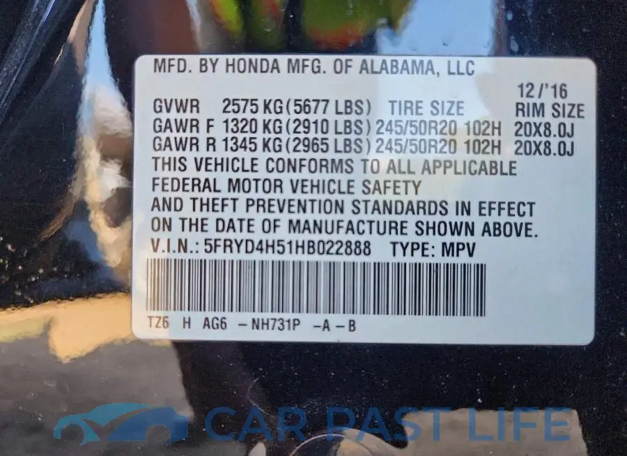 5FRYD4H51HB022888# 14
