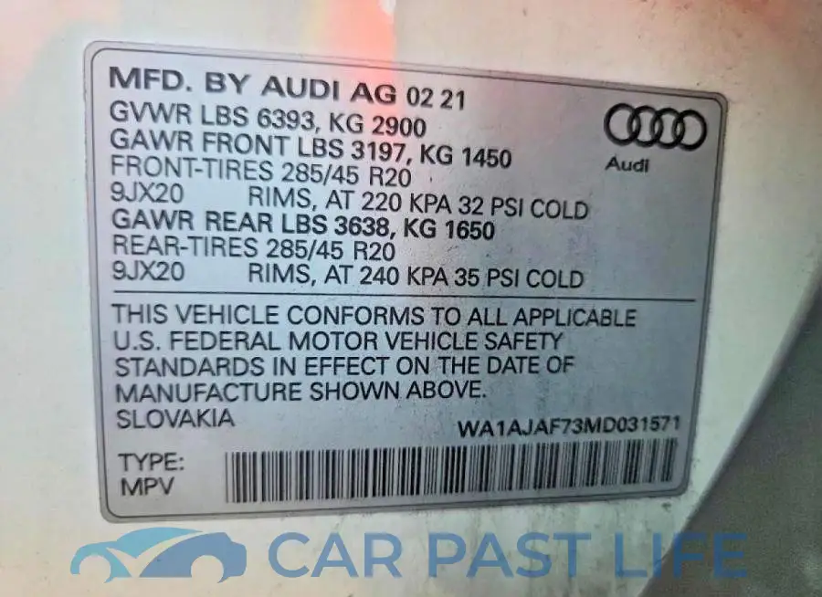WA1AJAF73MD031571# 14