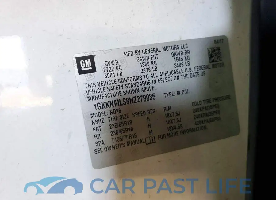 1GKKNMLS8HZ279935# 12
