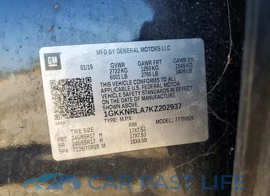 1GKKNRLA7KZ202937# 13