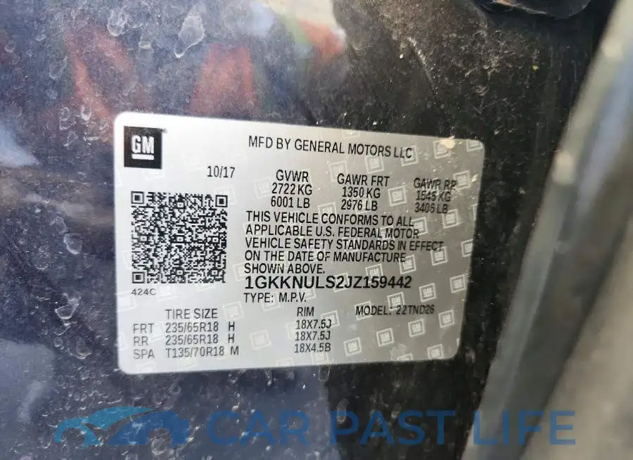 1GKKNULS2JZ159442# 13