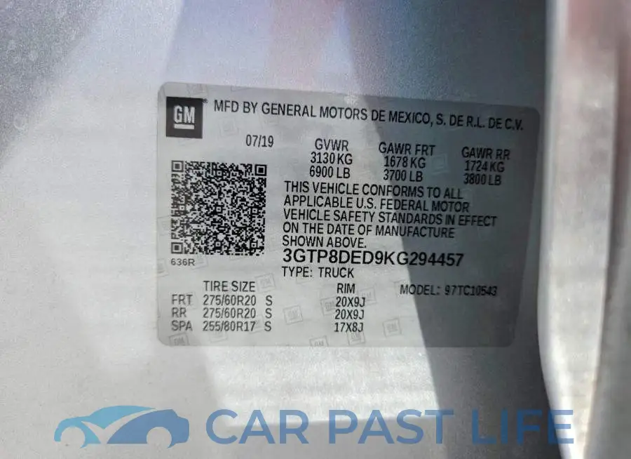 3GTP8DED9KG294457# 12