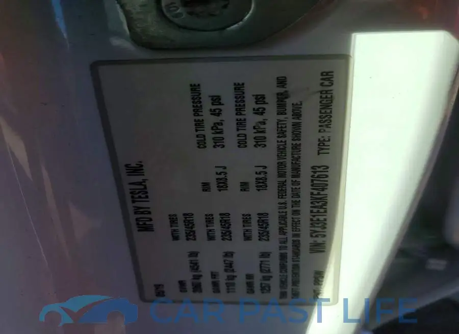 5YJ3E1EA3KF407613# 12