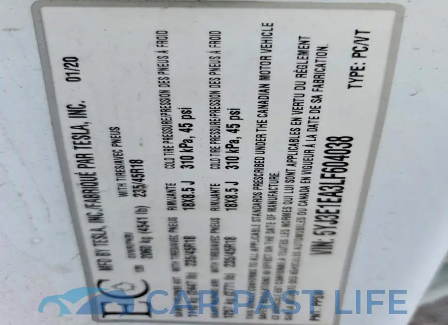 5YJ3E1EA3LF604038# 12