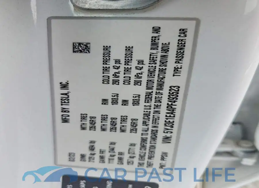 5YJ3E1EA4PF493523# 12