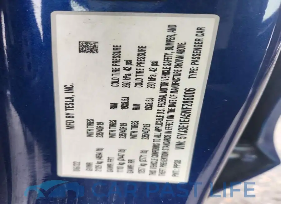 5YJ3E1EA5NF286006# 12