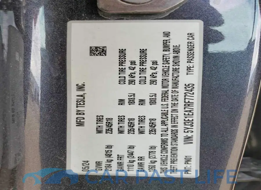 5YJ3E1EA7RF772435# 12