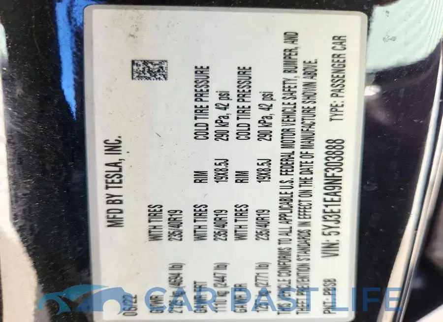 5YJ3E1EA9NF303888# 12