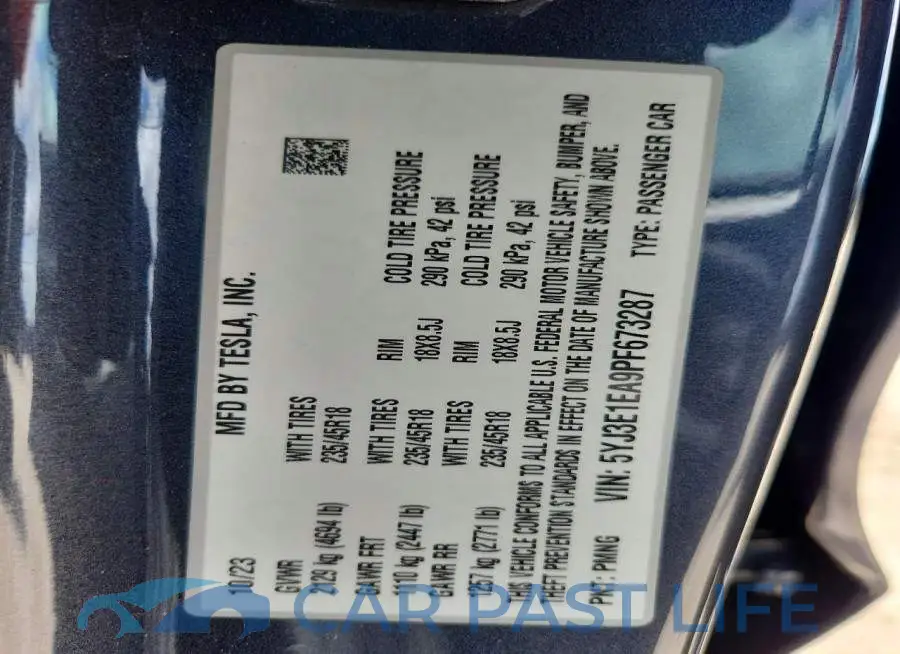 5YJ3E1EA9PF673287# 12
