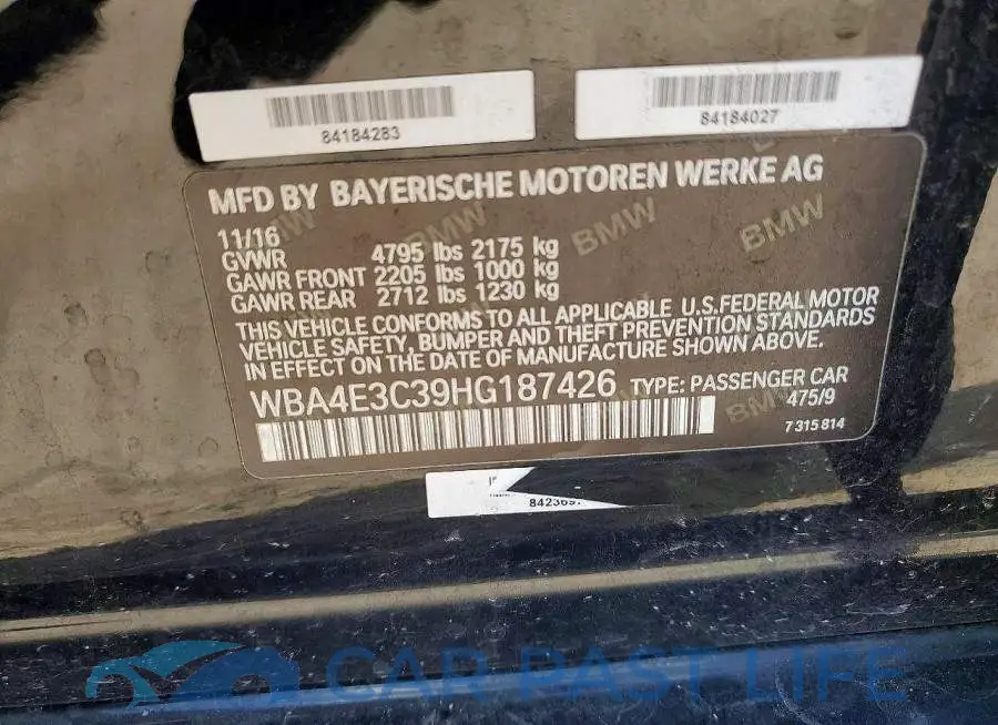 WBA4E3C39HG187426# 12