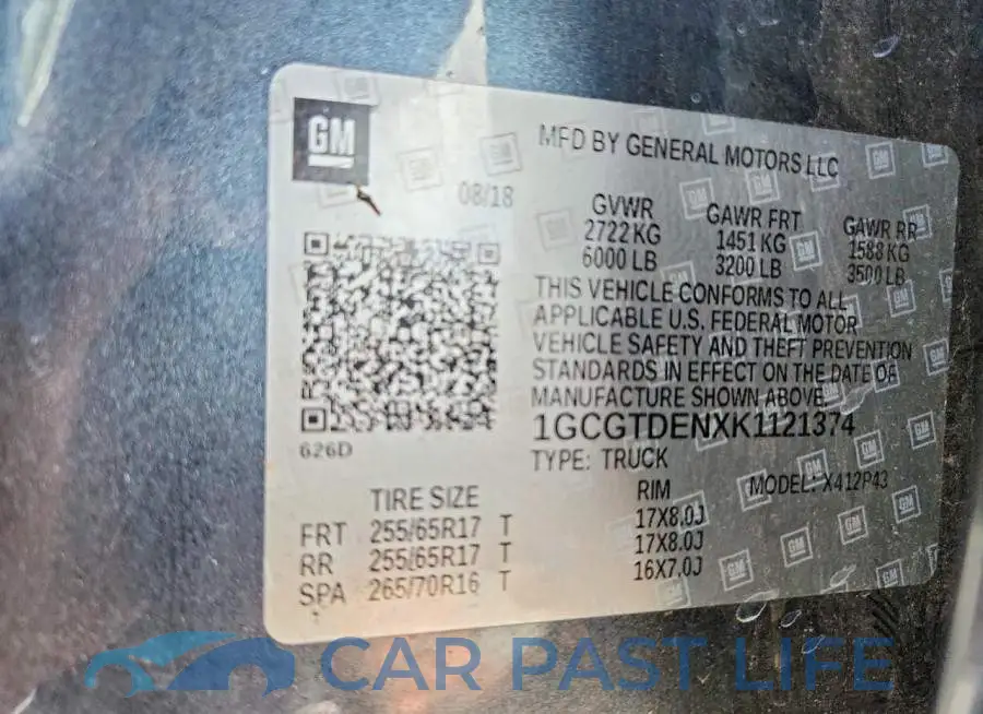 1GCGTDENXK1121374# 12