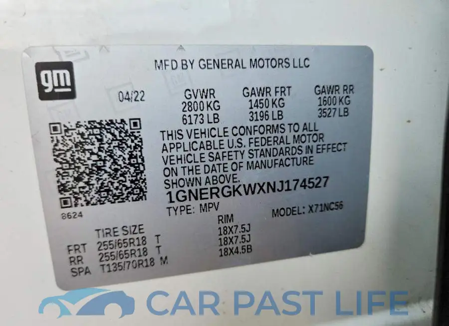 1GNERGKWXNJ174527# 13