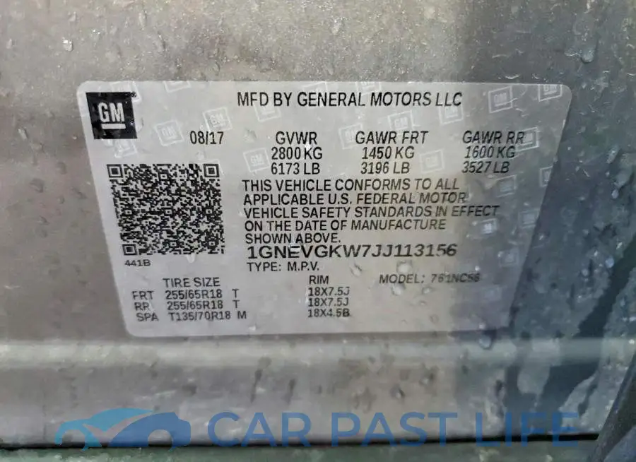 1GNEVGKW7JJ113156# 13