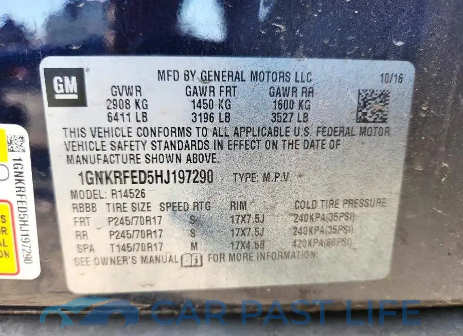 1GNKRFED5HJ197290# 13
