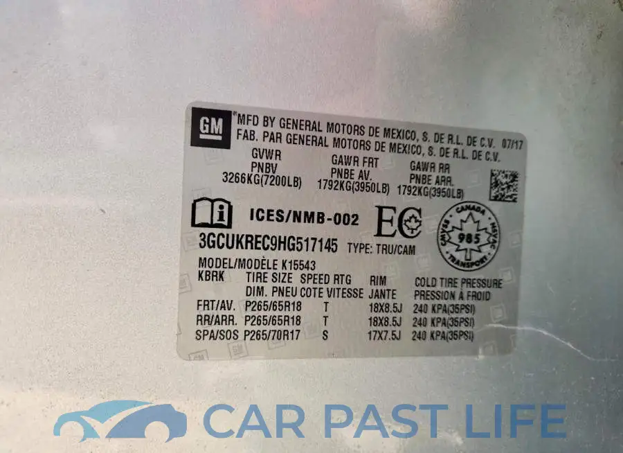 3GCUKREC9HG517145# 12