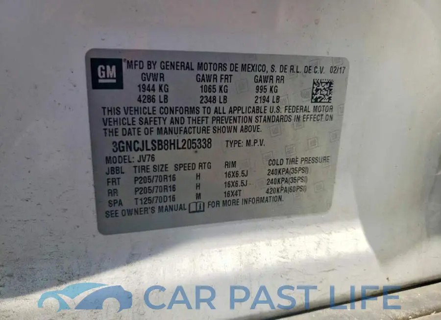 3GNCJLSB8HL205338# 13