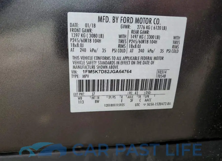 1FM5K7D82JGA64764# 13